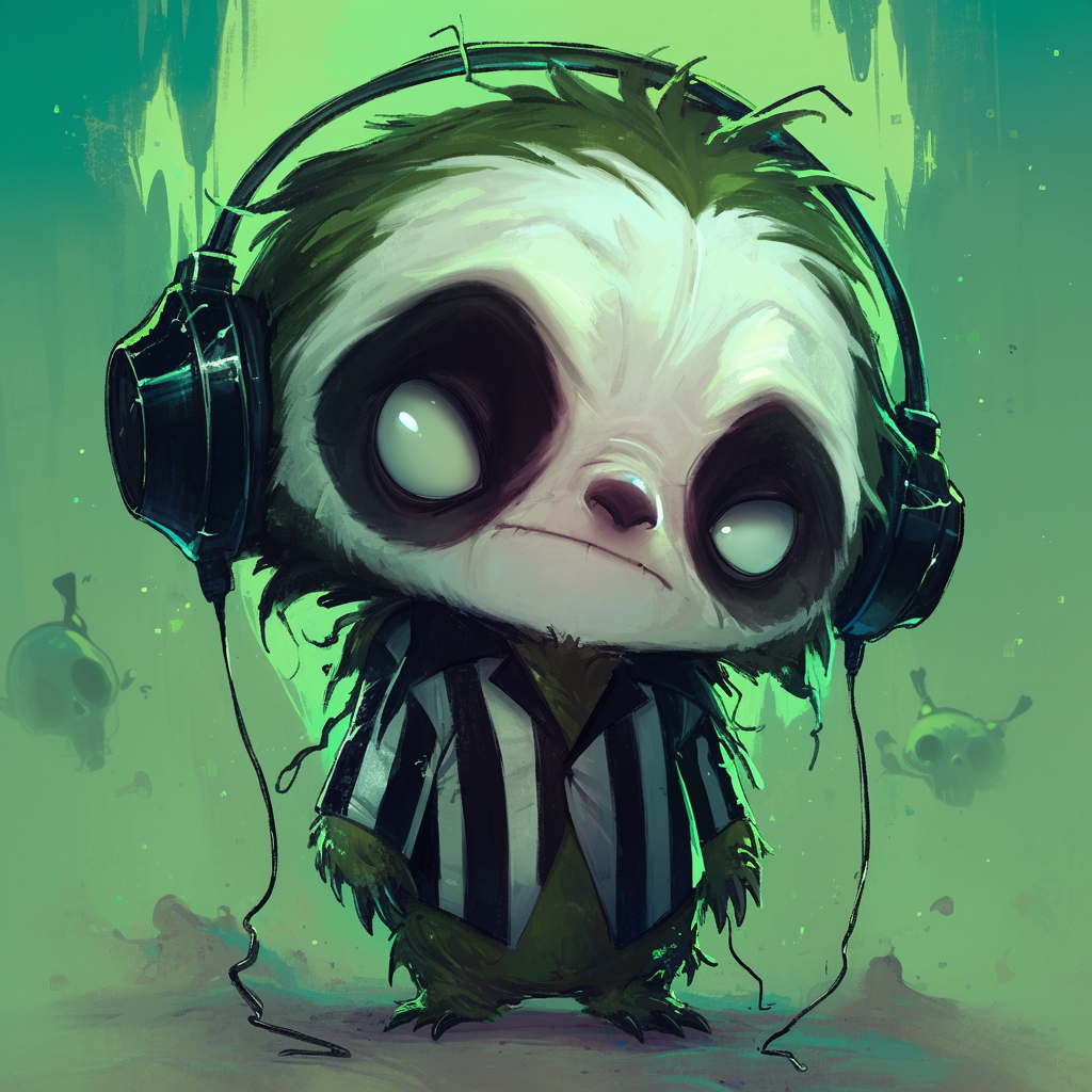 Sinister Chibi Sloth Dressed as Beetlejuice Illustration