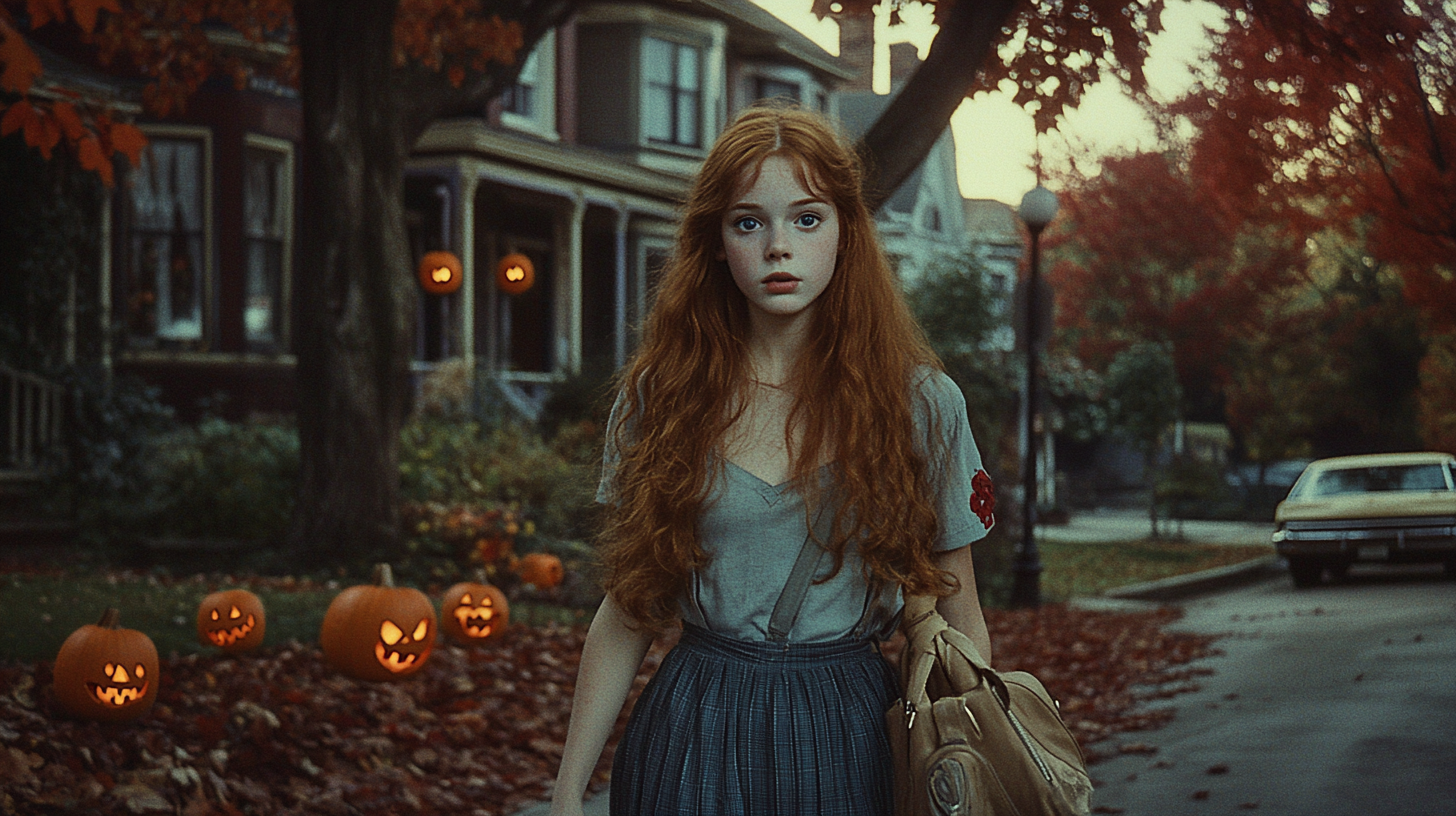 Sissy Specek in 1976 walking down eerie street.