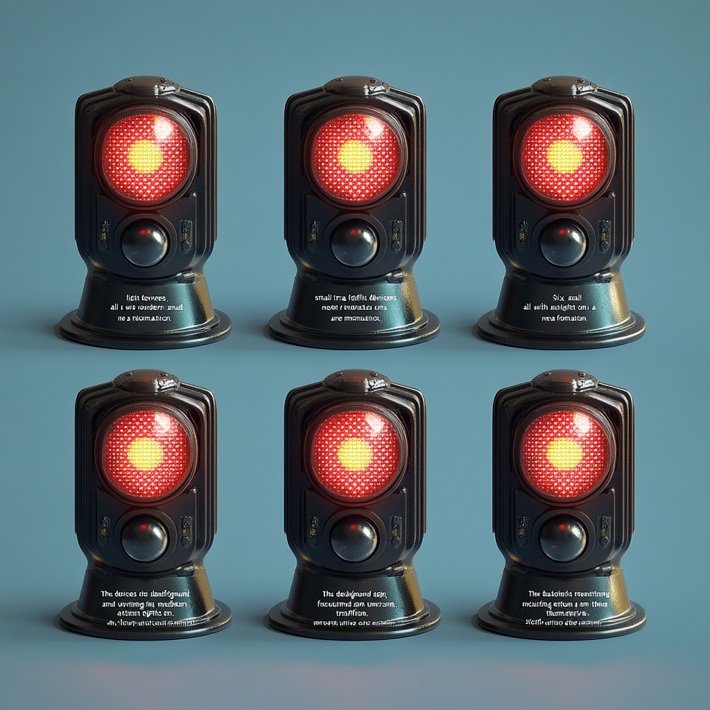 Six modern traffic light devices with minimalist design.