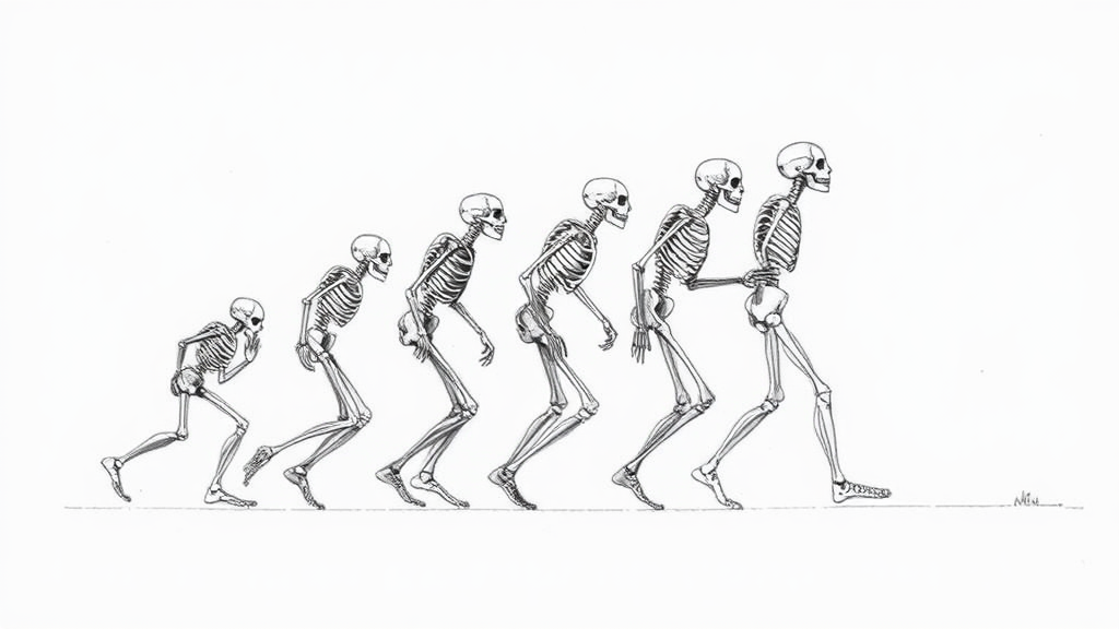 Skeletons fall in evolutionary chart diagram.