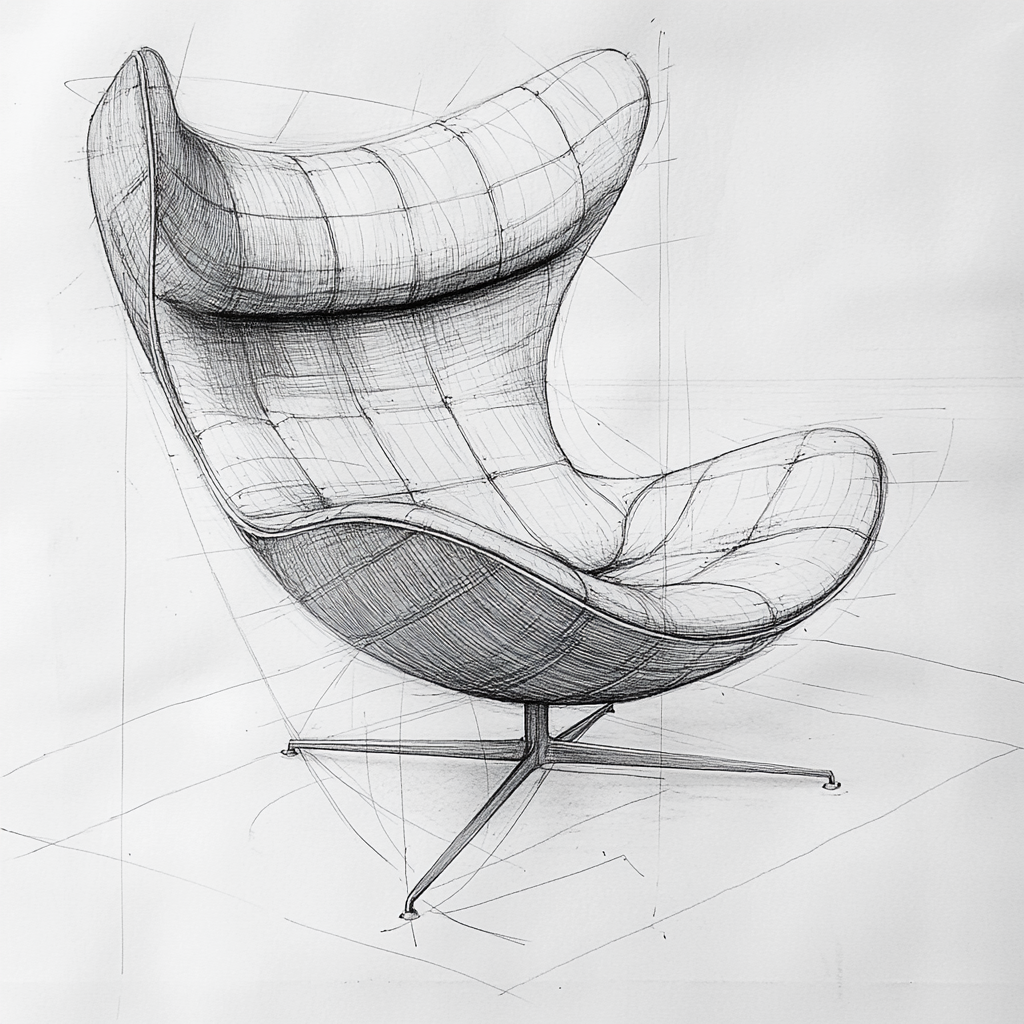 Sketch of Jacobsen Series 7 chair in pencil.