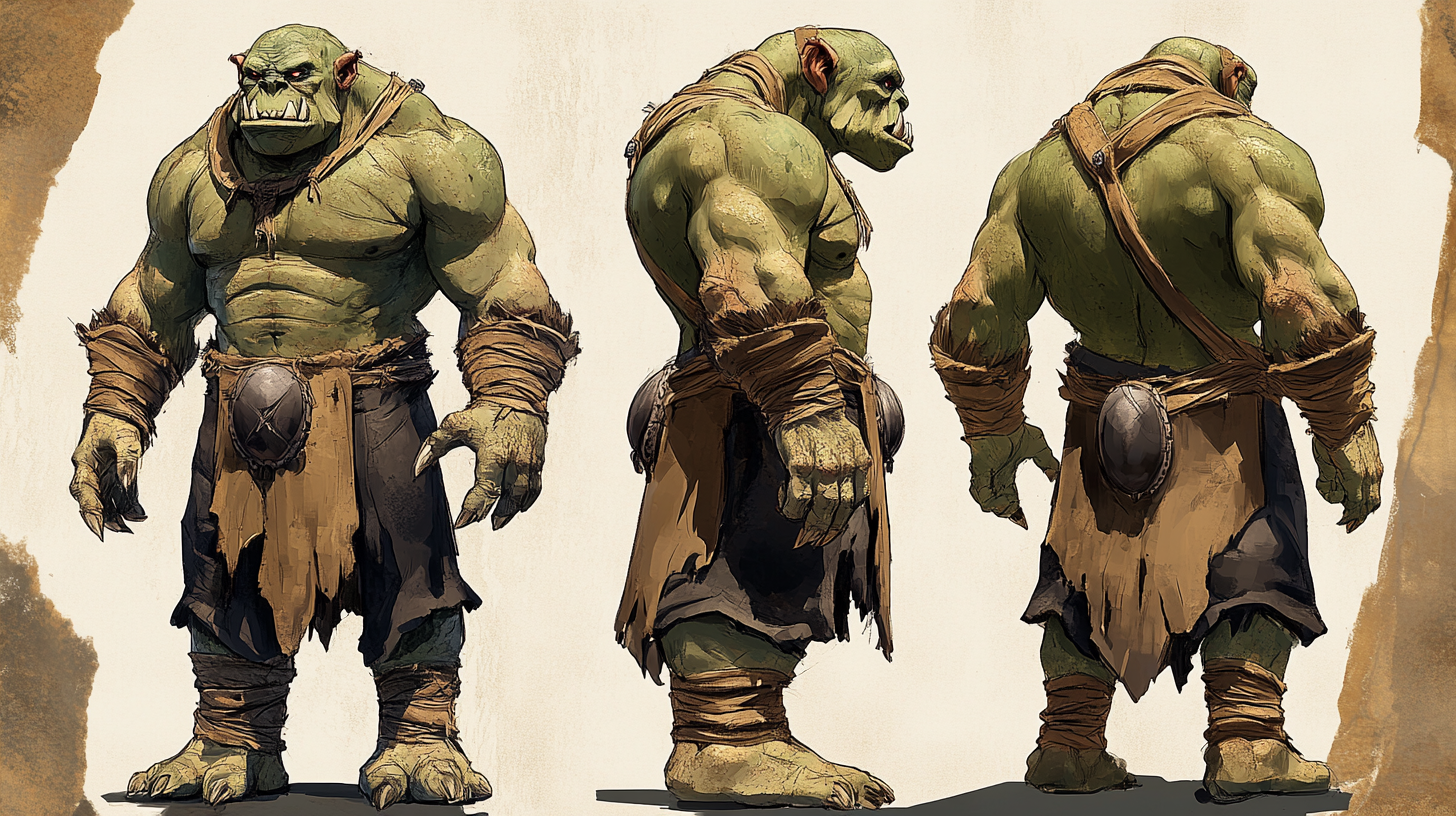 Sketch of angry green ogre in cave-man clothing.