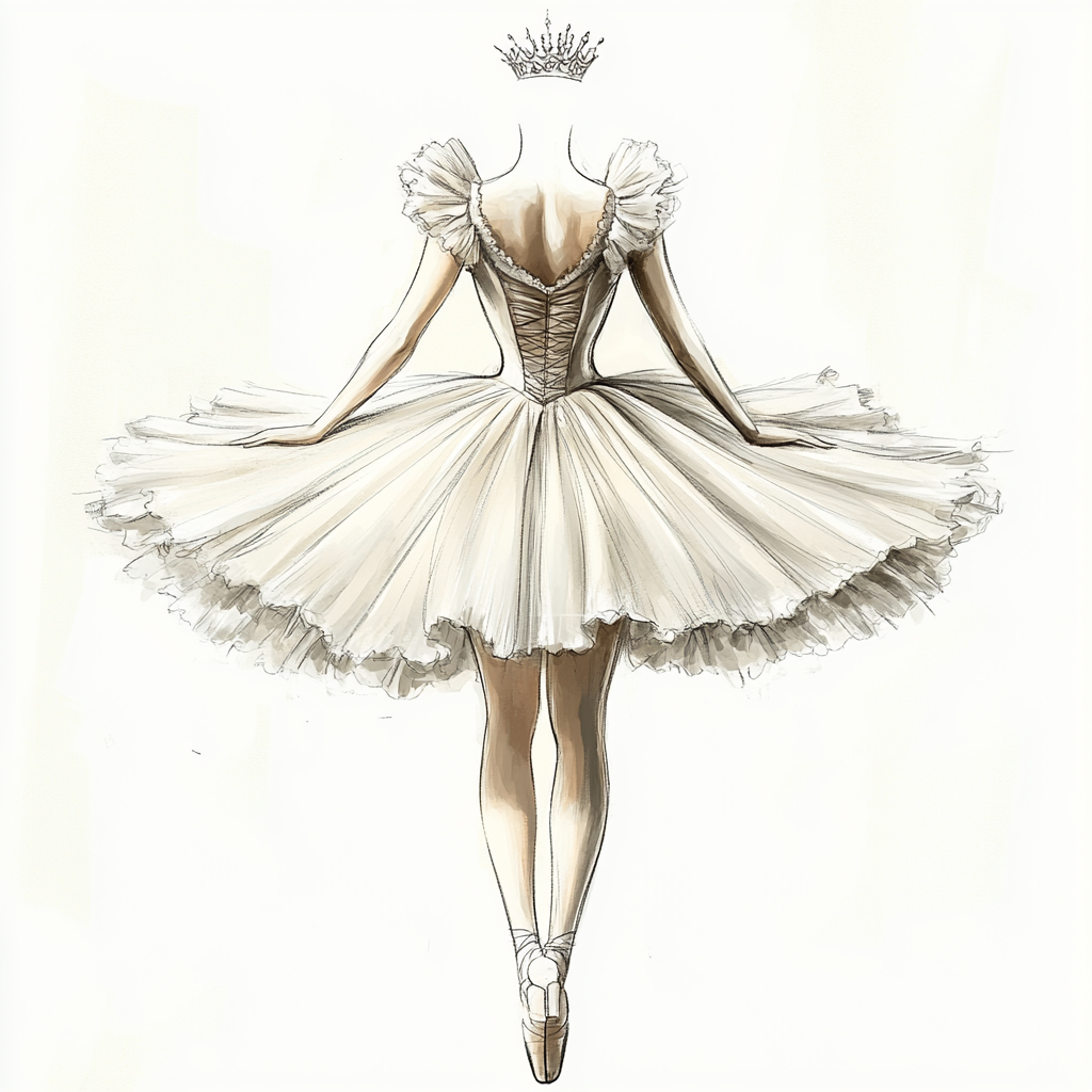 Sketch of classic white tutu costume for Swan Lake.