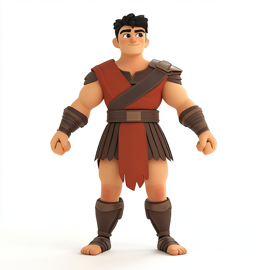 Skilled fighter in gladiator clothing, arms extended, facing forward.