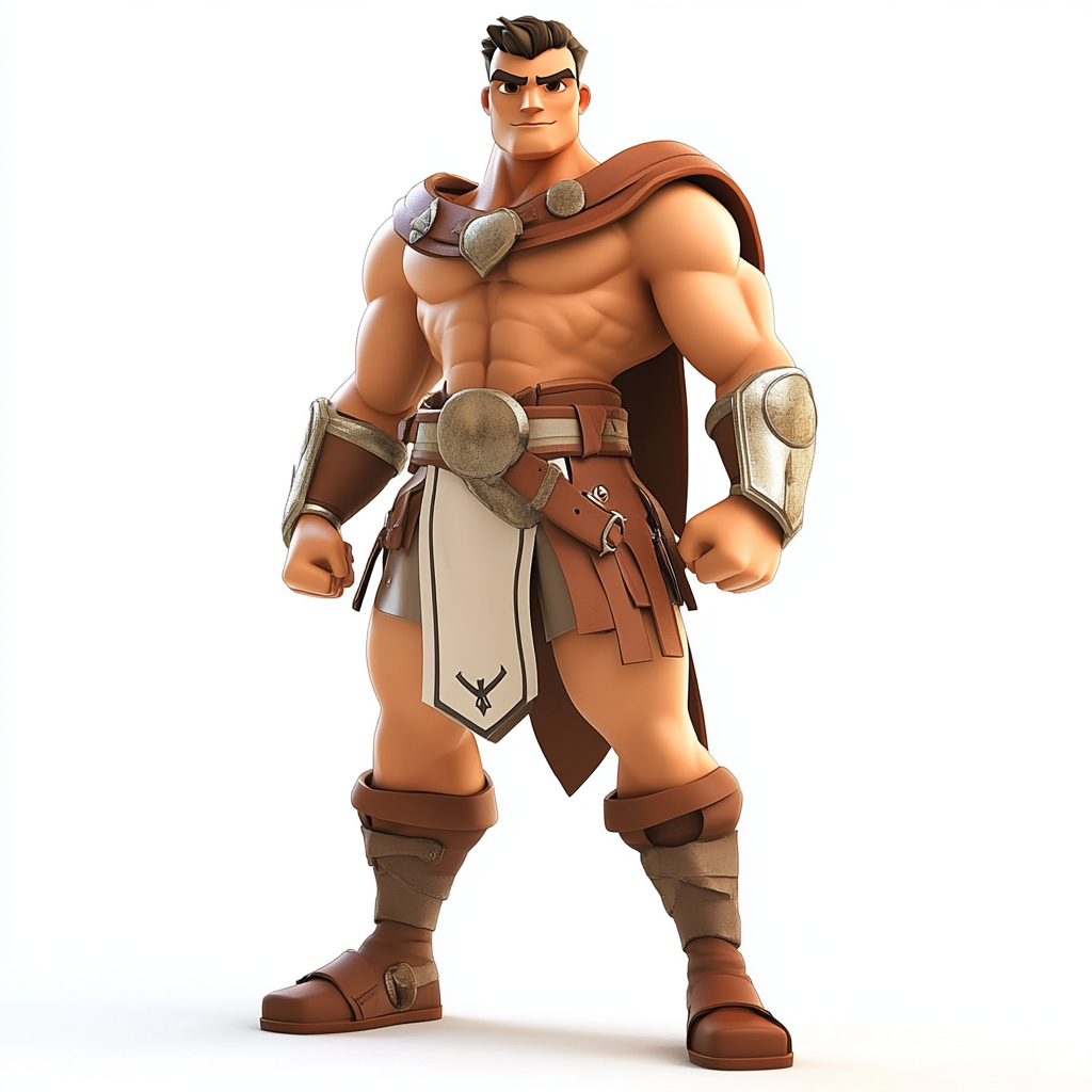 Skilled human fighter in gladiator clothing, strong muscles.