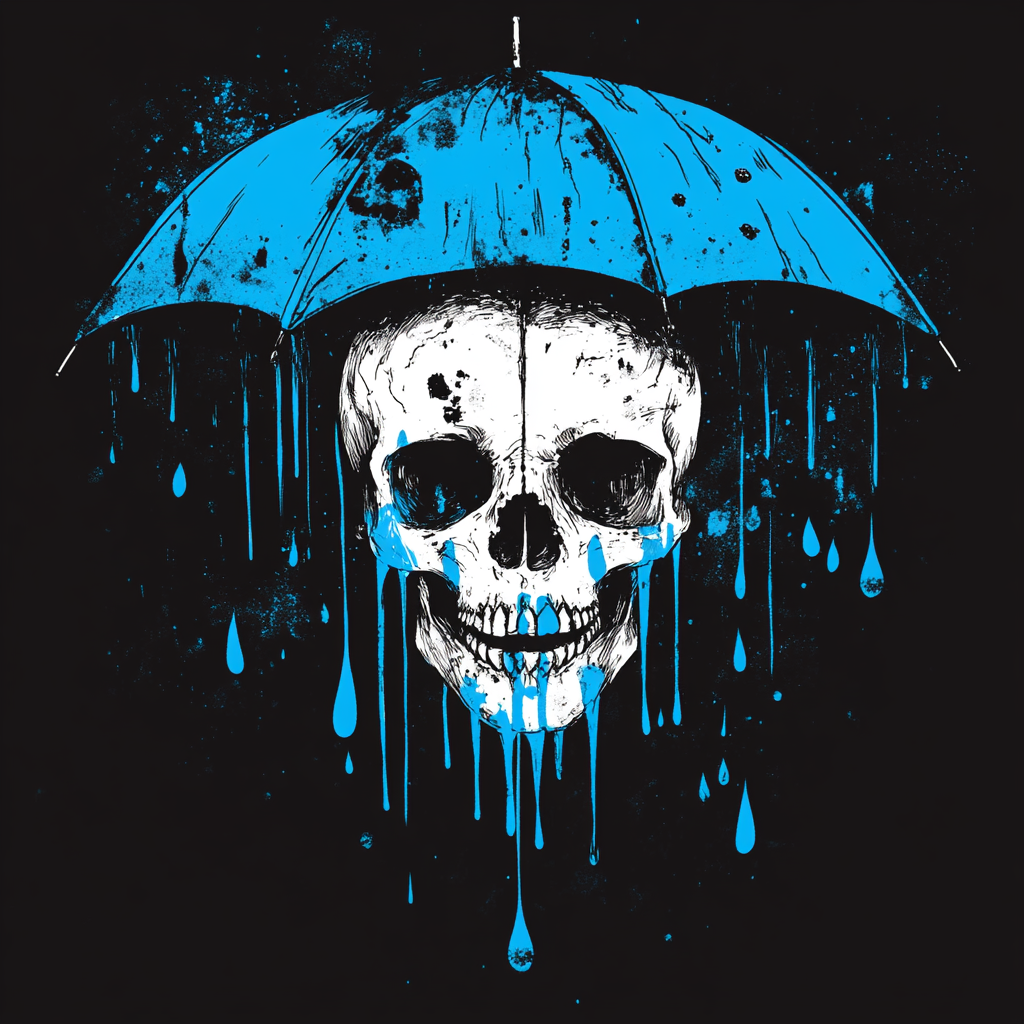 Skull and Umbrella - A Playful T-shirt Design