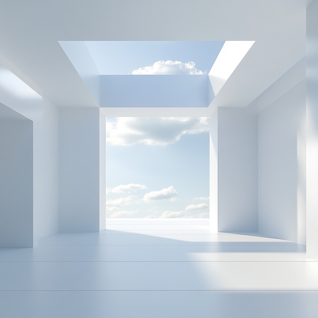 Sky view in white space with minimal decor