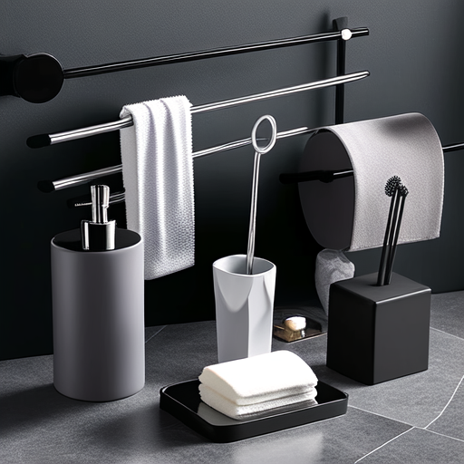 Sleek bathroom accessory set with chrome and matte black.