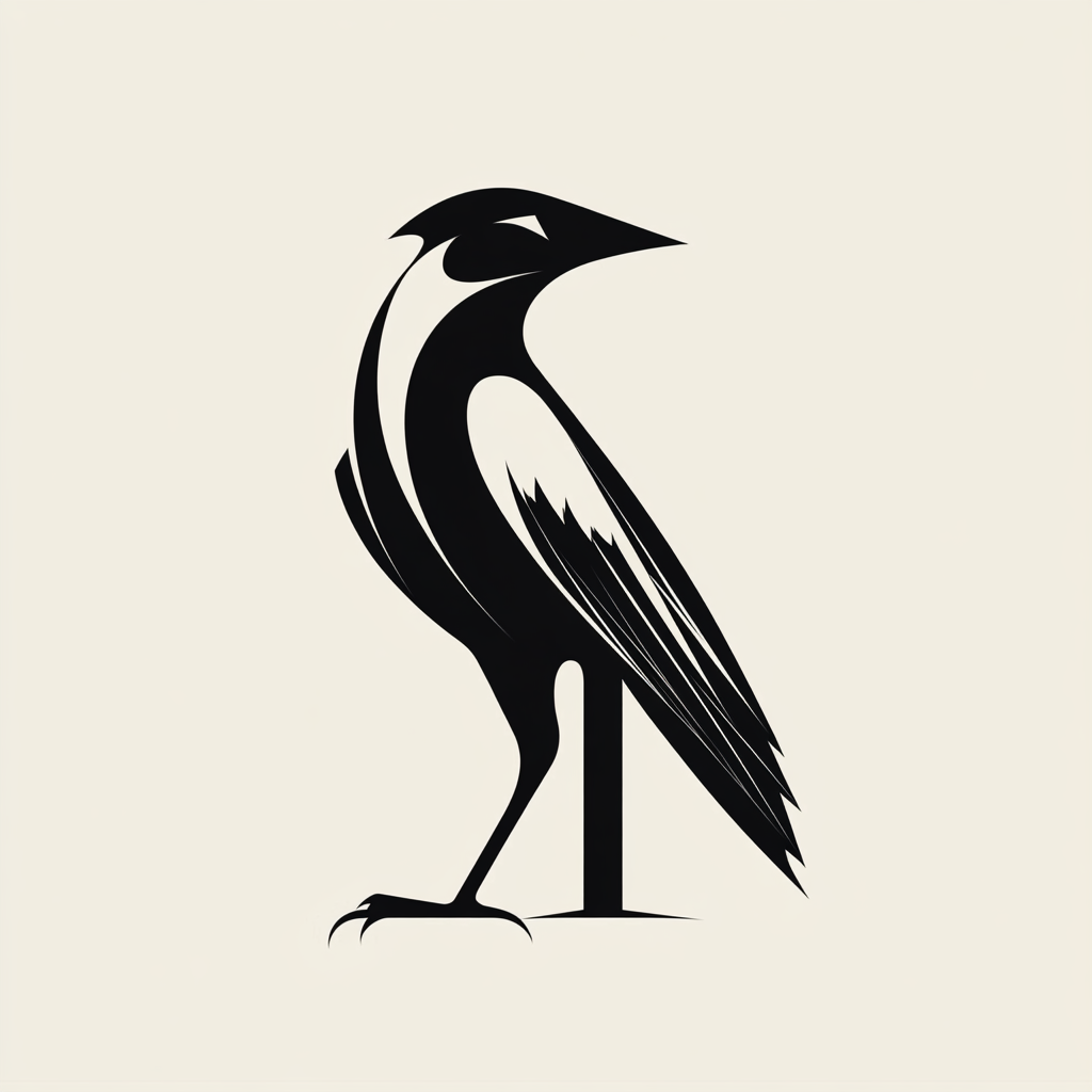 Sleek crow logo with bold lines, wings open, number.