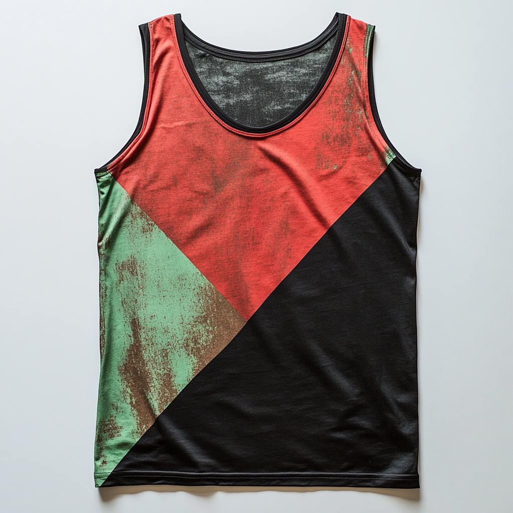 Sleeveless tank top in flag design, bold colors.