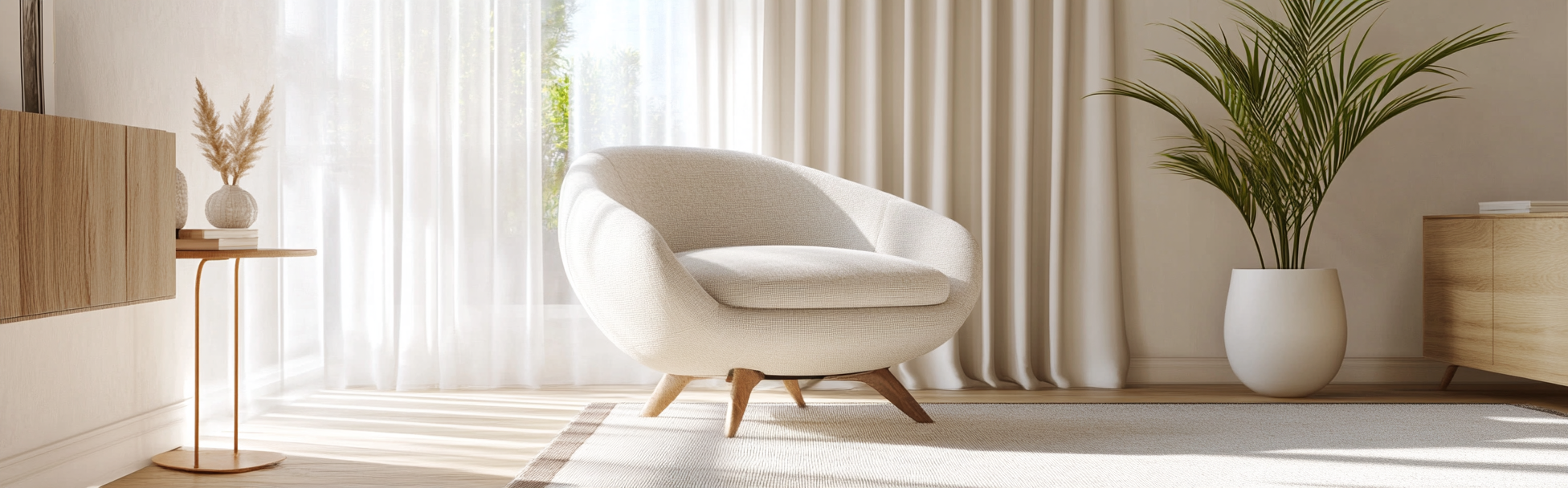 Sliding SCANDIC beige almachair on wooden legs luxuriously designed.