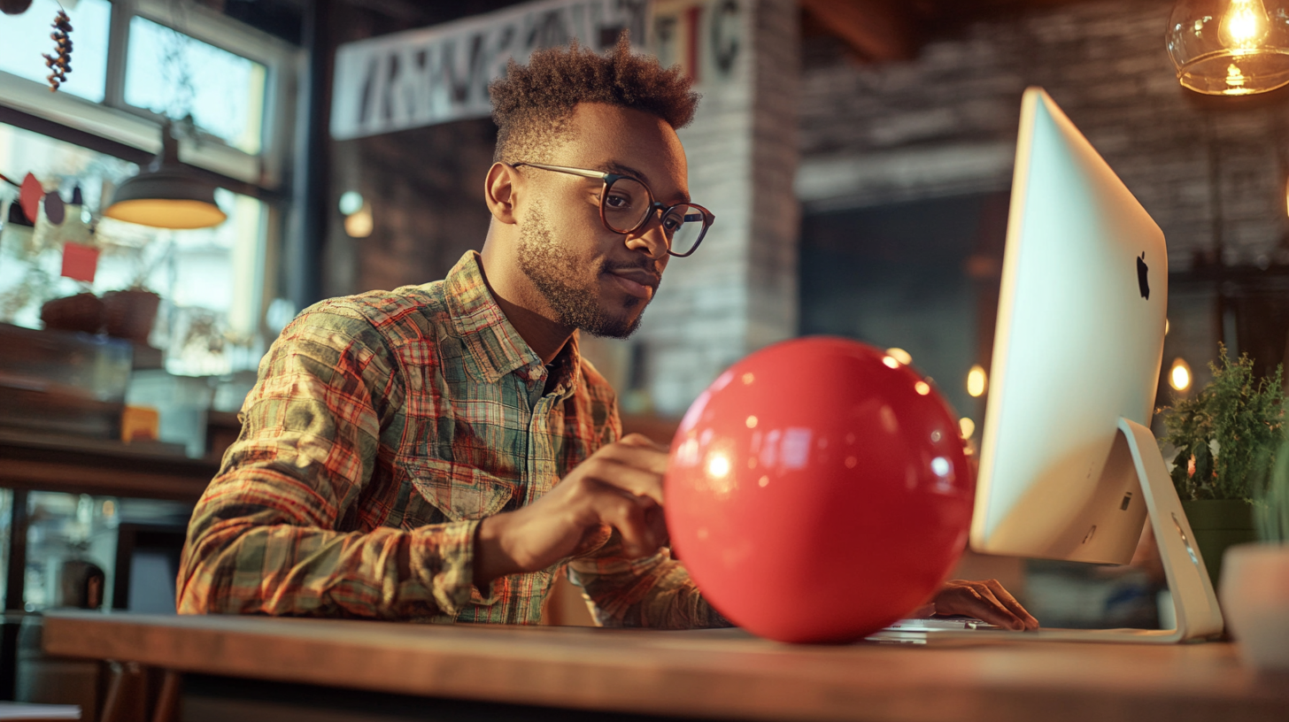 Small business owner pressing large red button