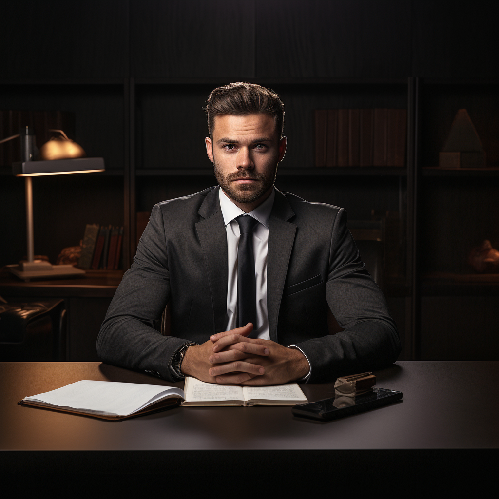 Businessman sitting at desk thoughtfully