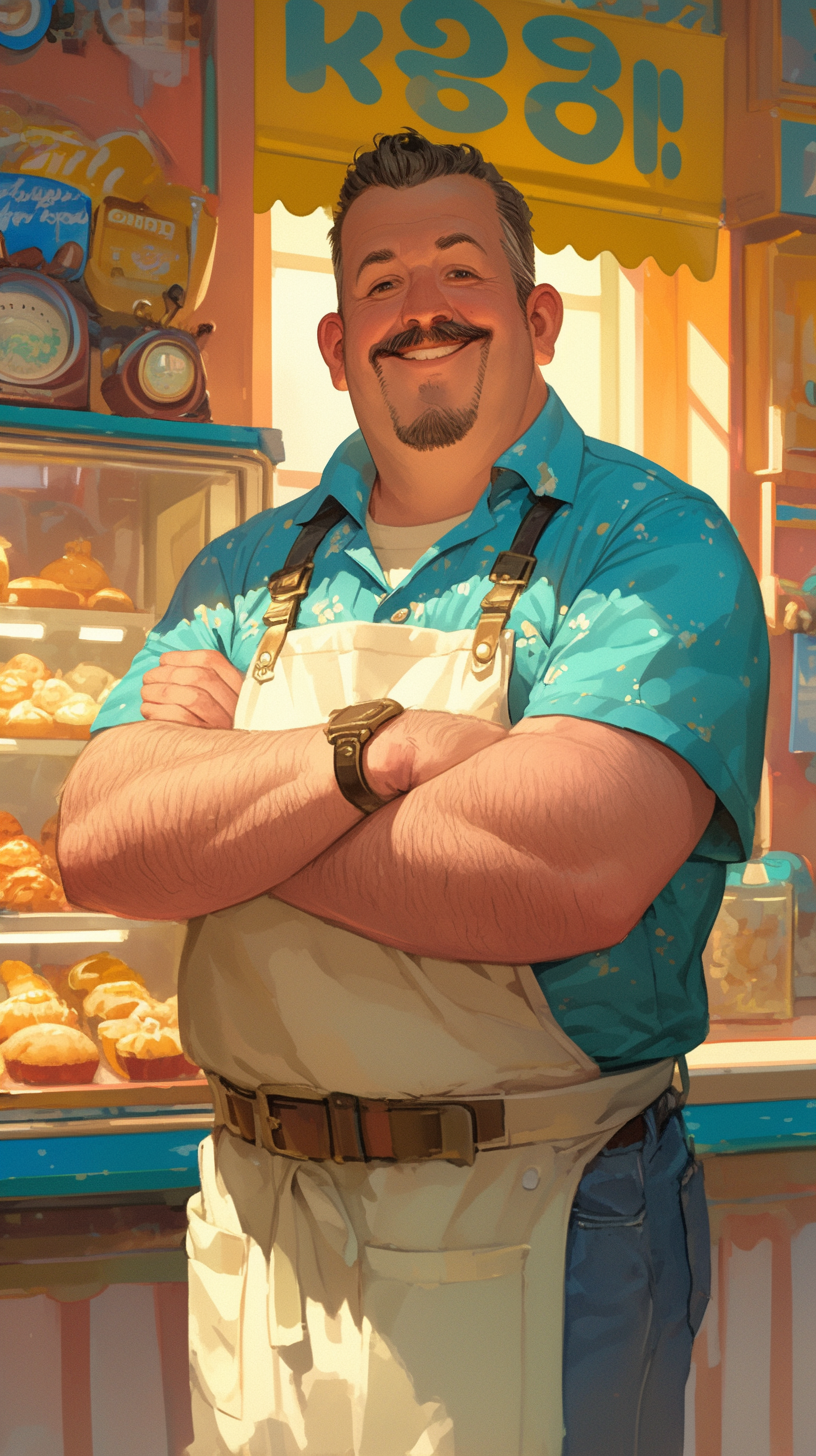 Smiling 40-Year-Old Man in Charming Pastry Shop 