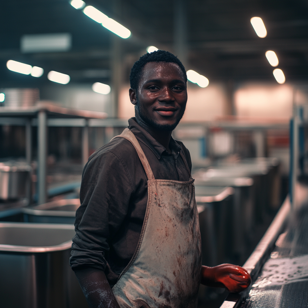 Smiling African Man Cleaning Restaurant Equipment, UHD Photo