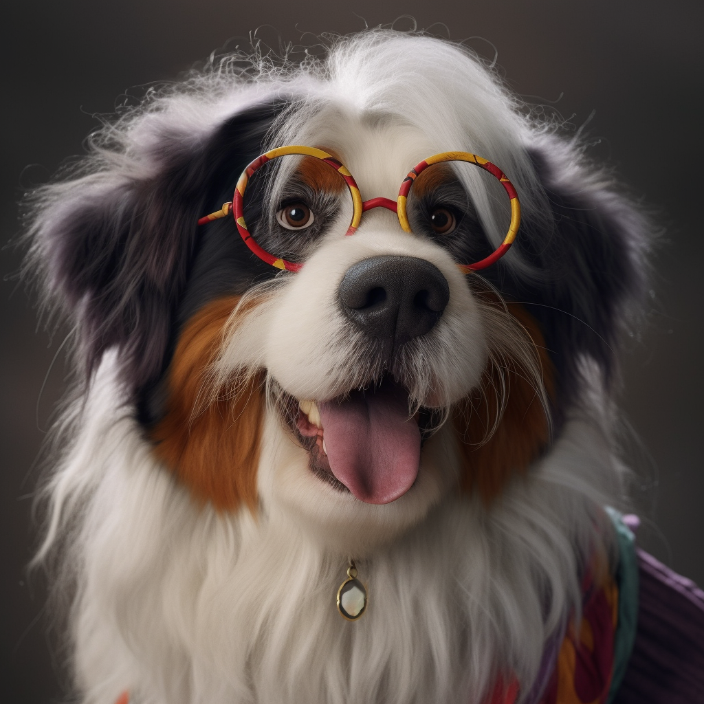 Smiling Bernese Mountain Dog with Disney Pixar vibes