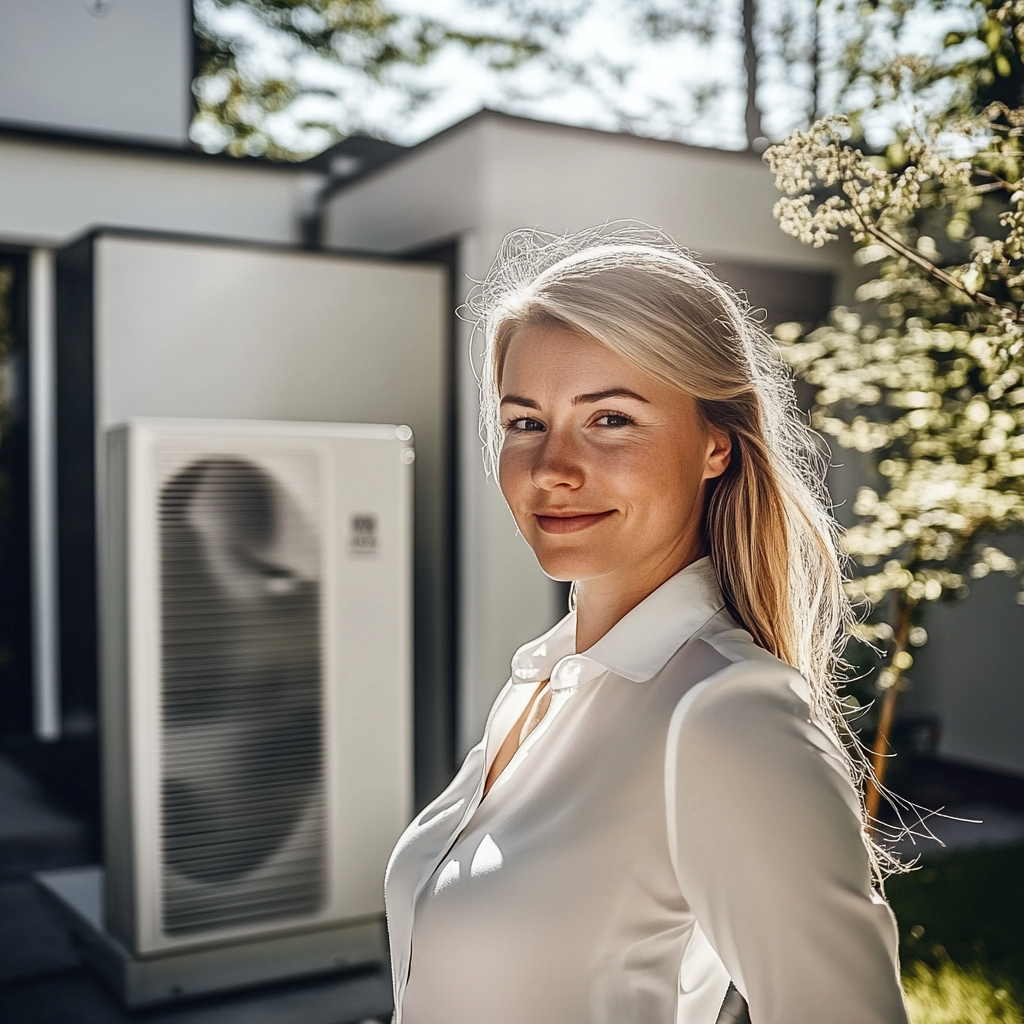 Smiling Homeowner in Front of Modern House