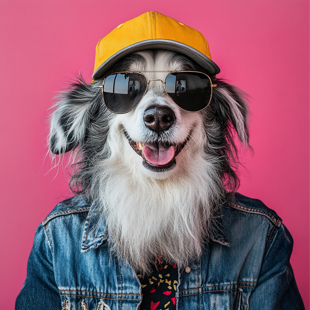 Smiling border collie wearing trucker cap portrait