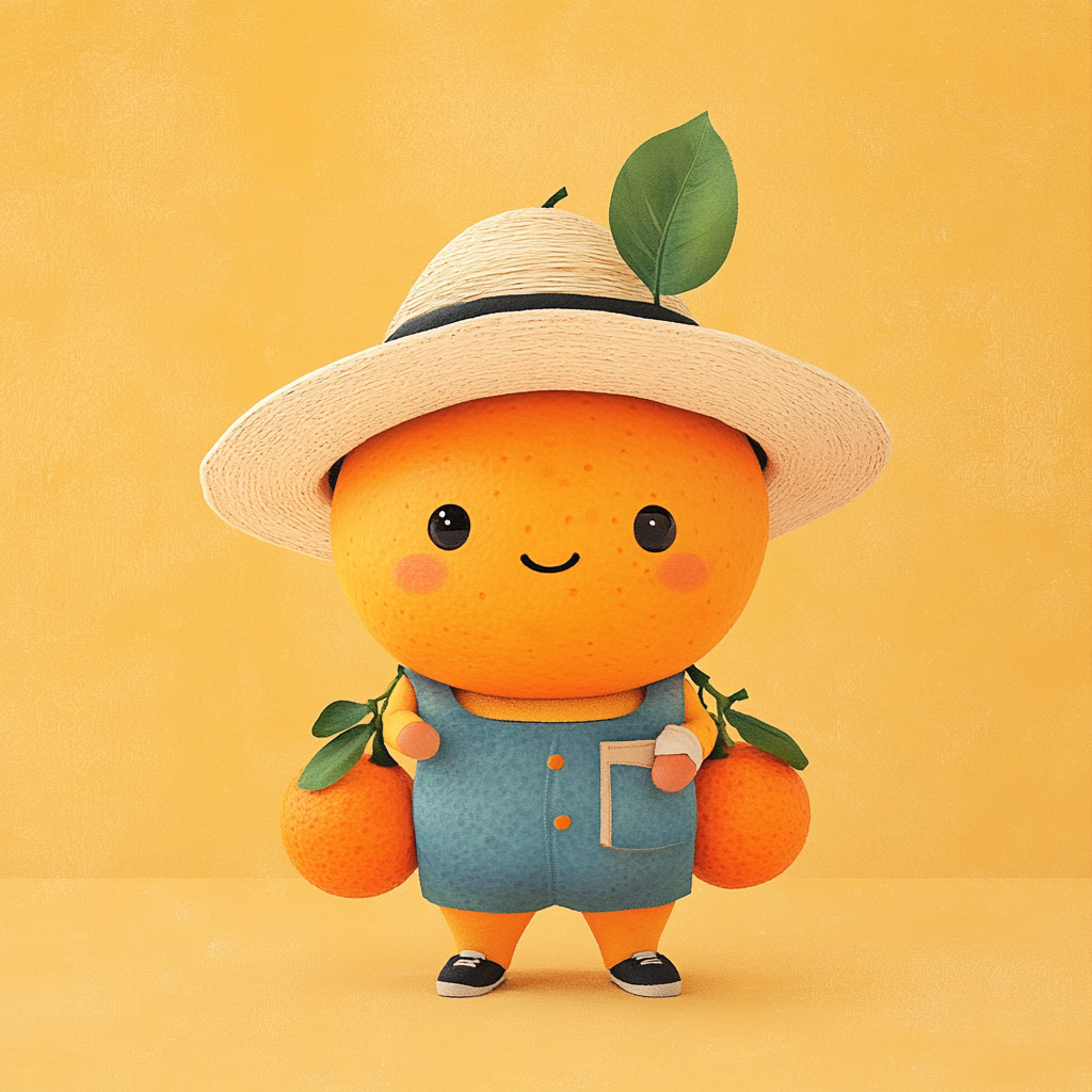 Smiling tangerine person in Jeju Island attire