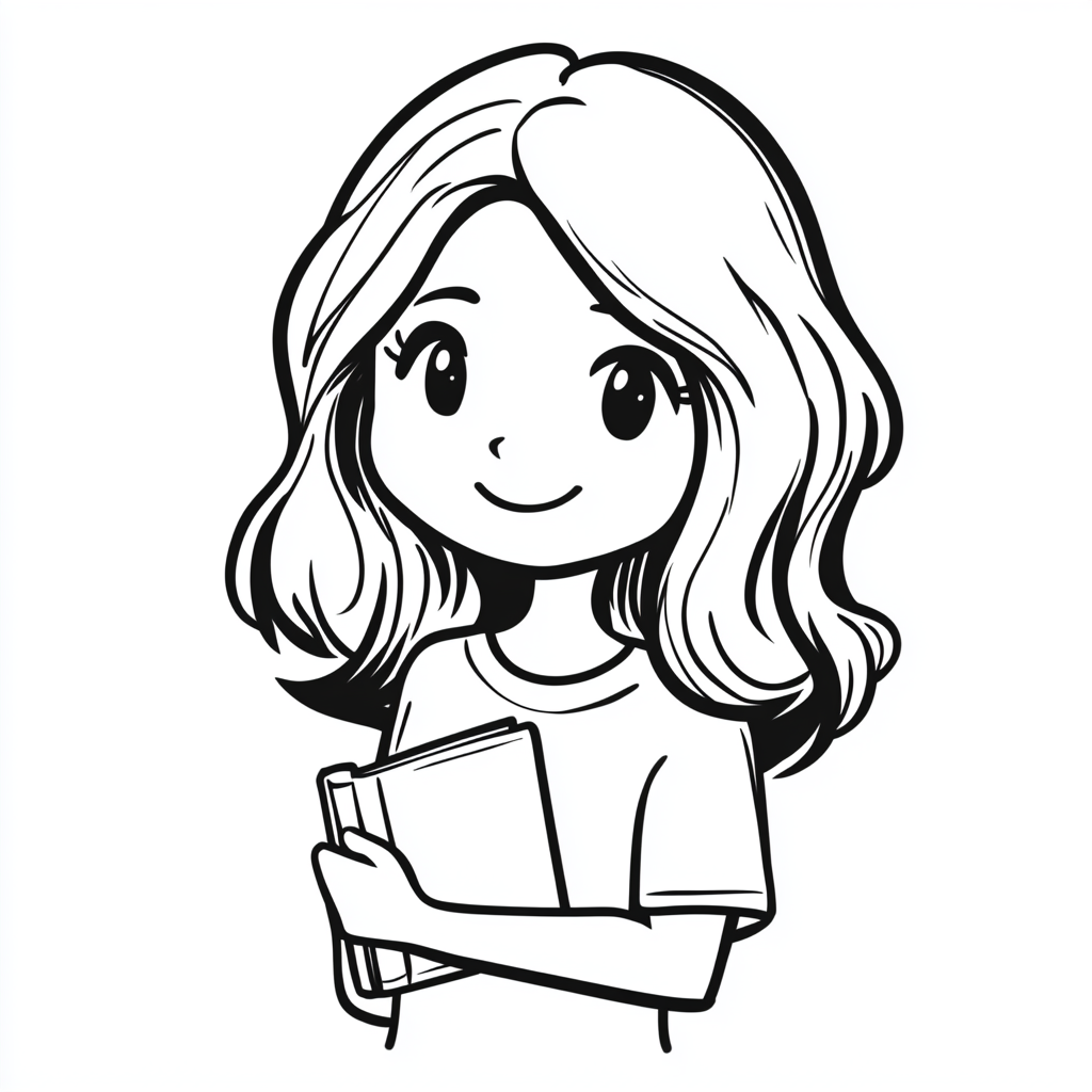 Smiling teacher with English book in chibi style