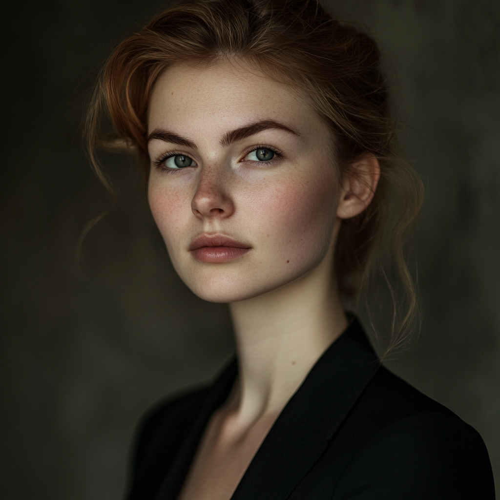 Smiling woman with elegant emotive face portrait.