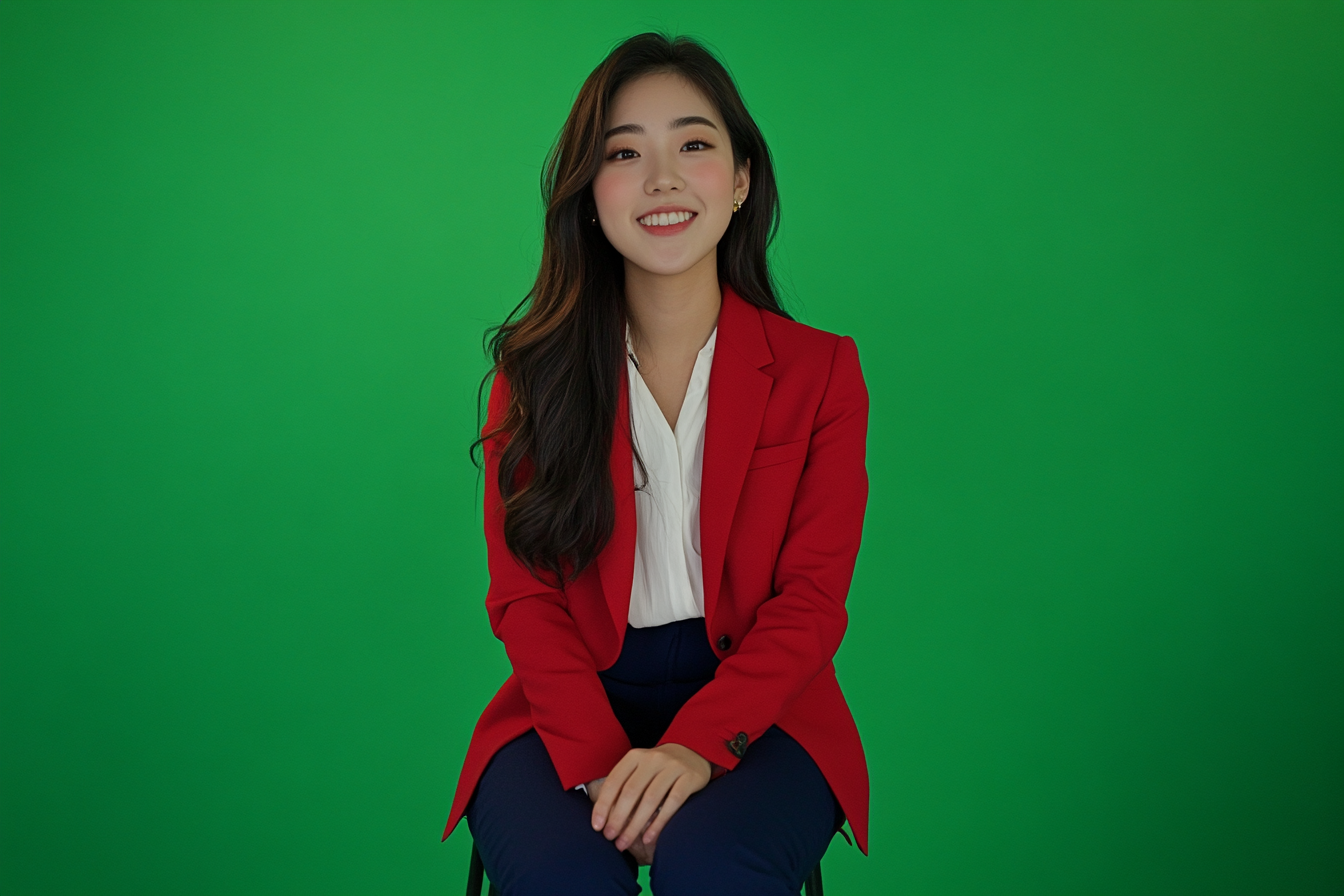 Smiling young Japanese woman sitting on iron stool.