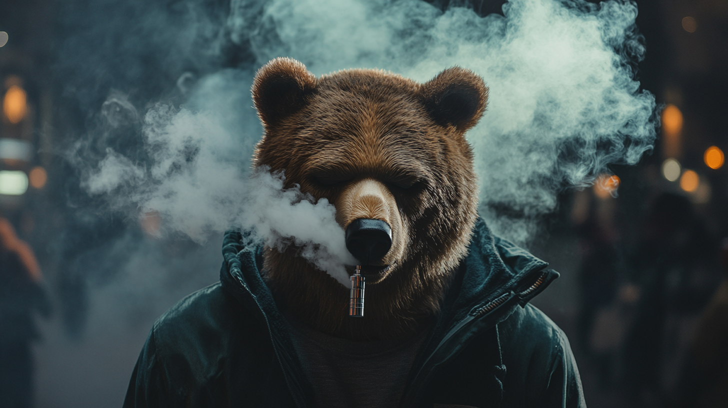 Smokey the bear with bear head vape disappointment.