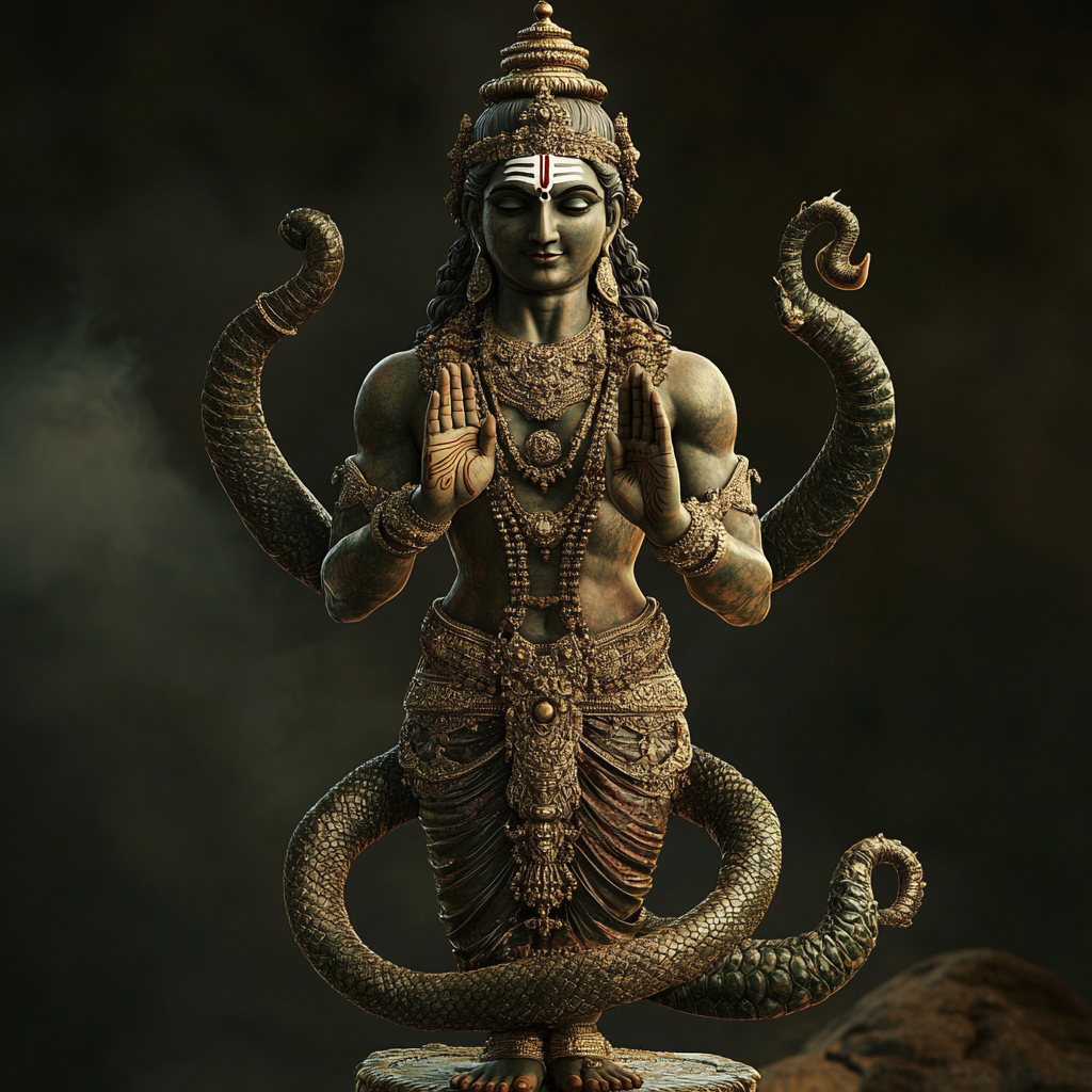 Snake body, Hindu god's cinematic image with namaskar mudra.