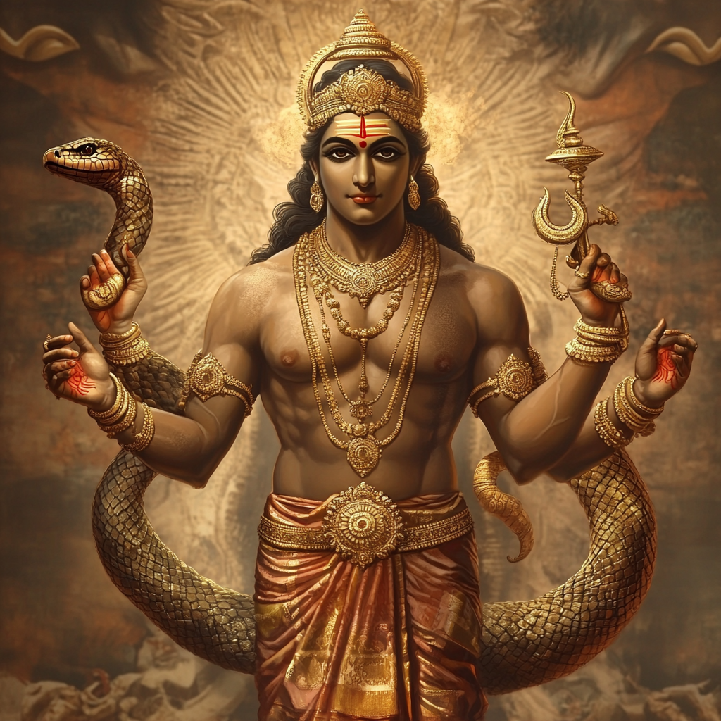 Snake lower body, beautiful devotional Hindu god image.