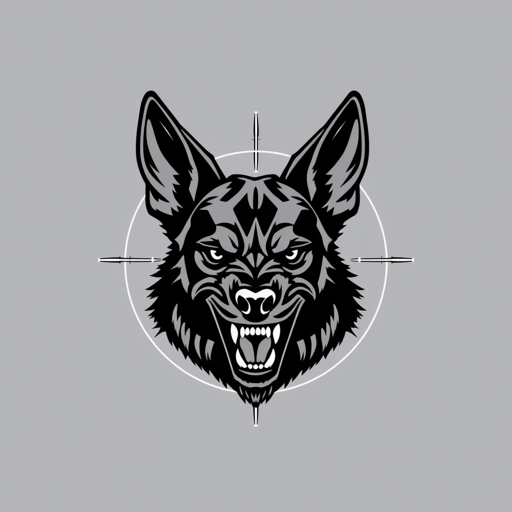 Snarling Belgian Malinois Head in Crosshairs Logo