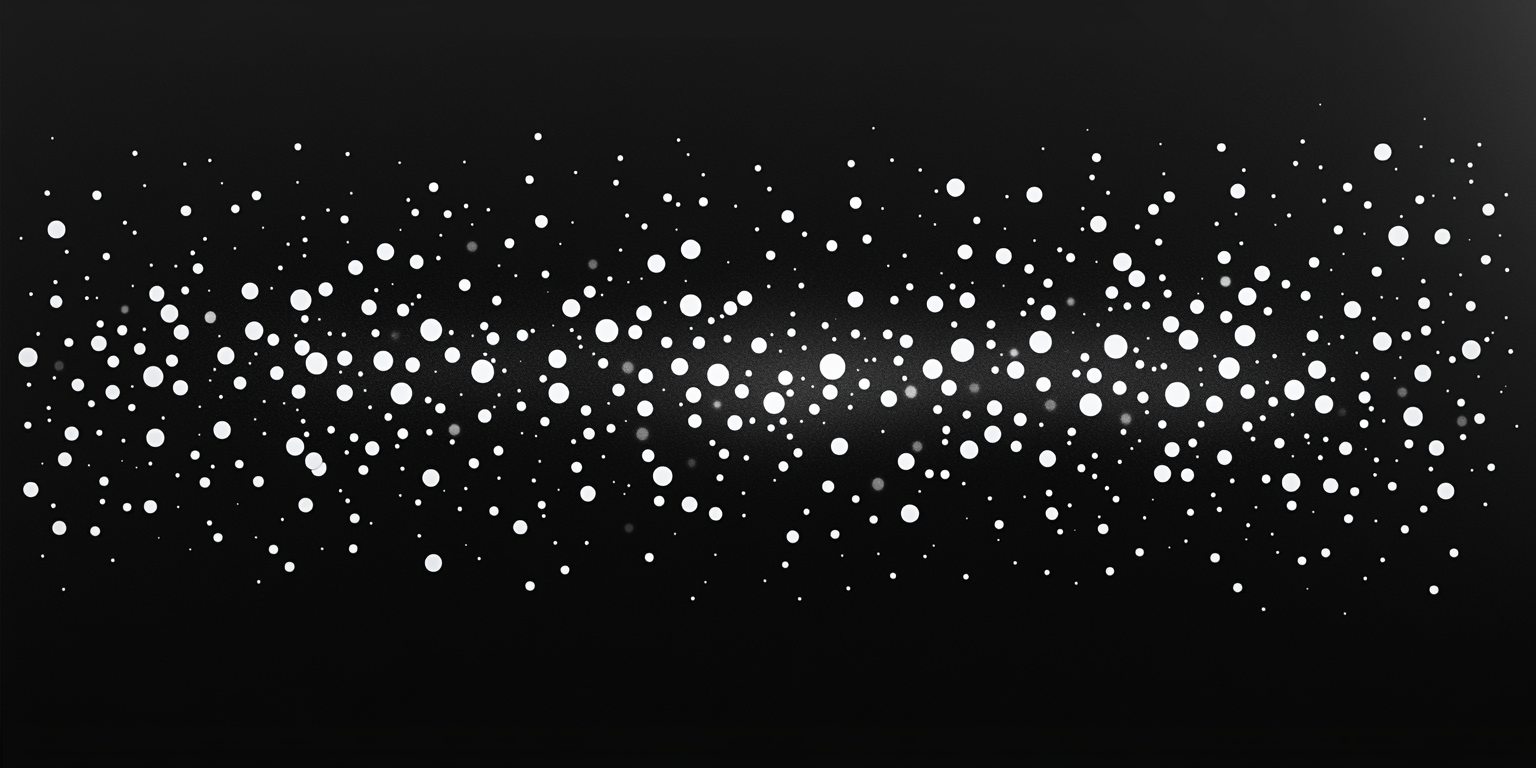 Snowflakes on black background, evenly spaced minimalistic design.