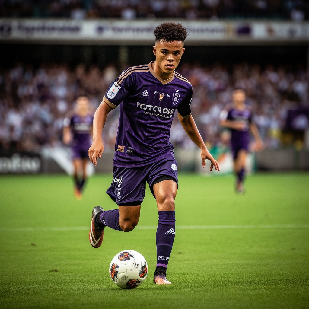 Soccer player, 18, taking photo under bright lights.