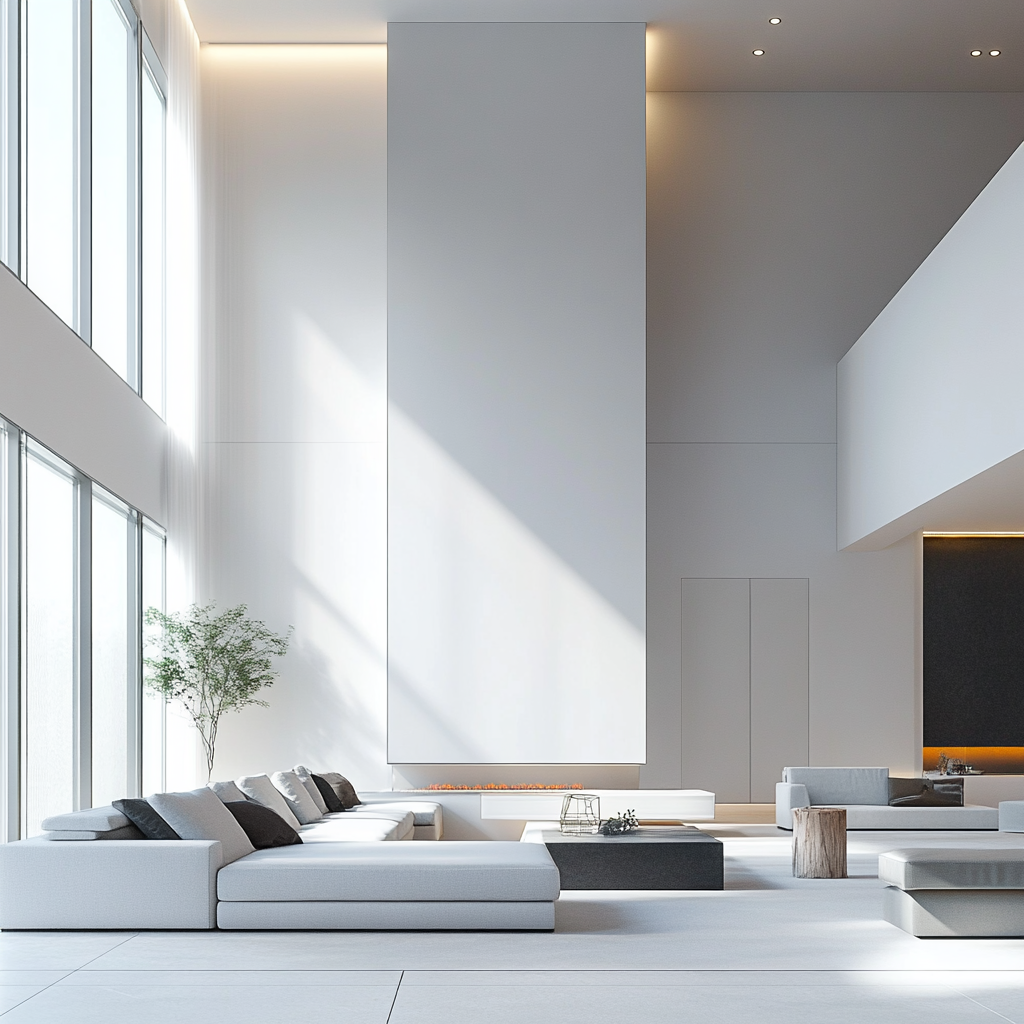 Sofa-free modern living room with minimalist decor.