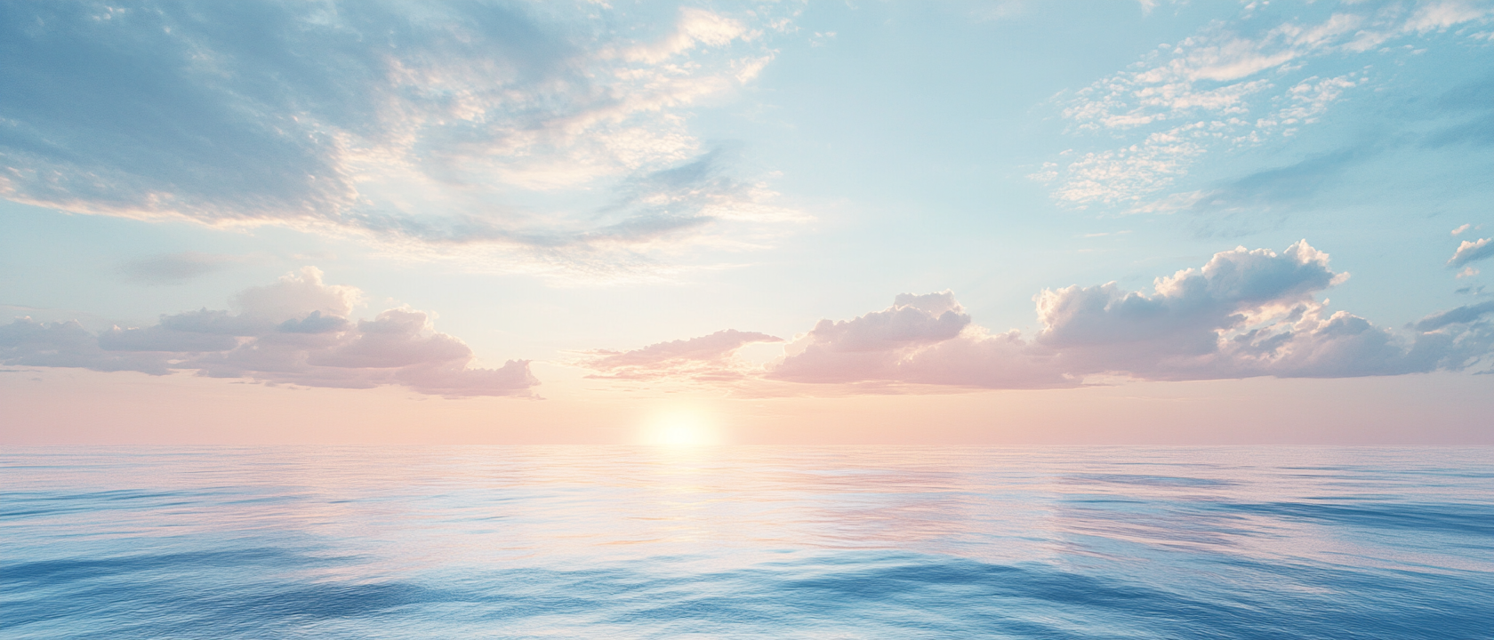 Soft, pastel seascape with calm waves under peaceful sky.