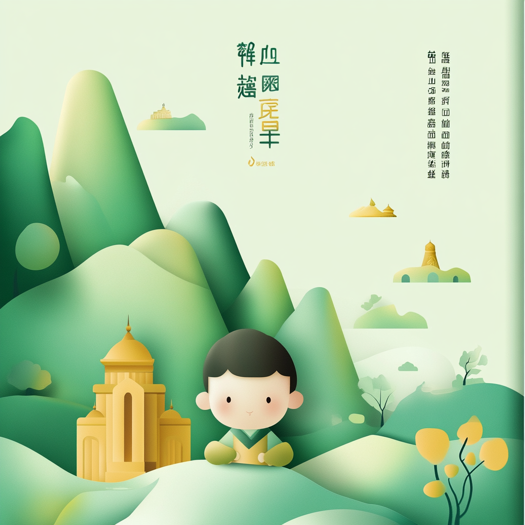 Soft Light Green Cartoon Poster with Regional Elements