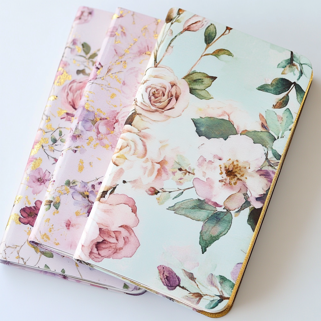 Soft Watercolor Floral Notebook Covers with Gold Foil Accents 