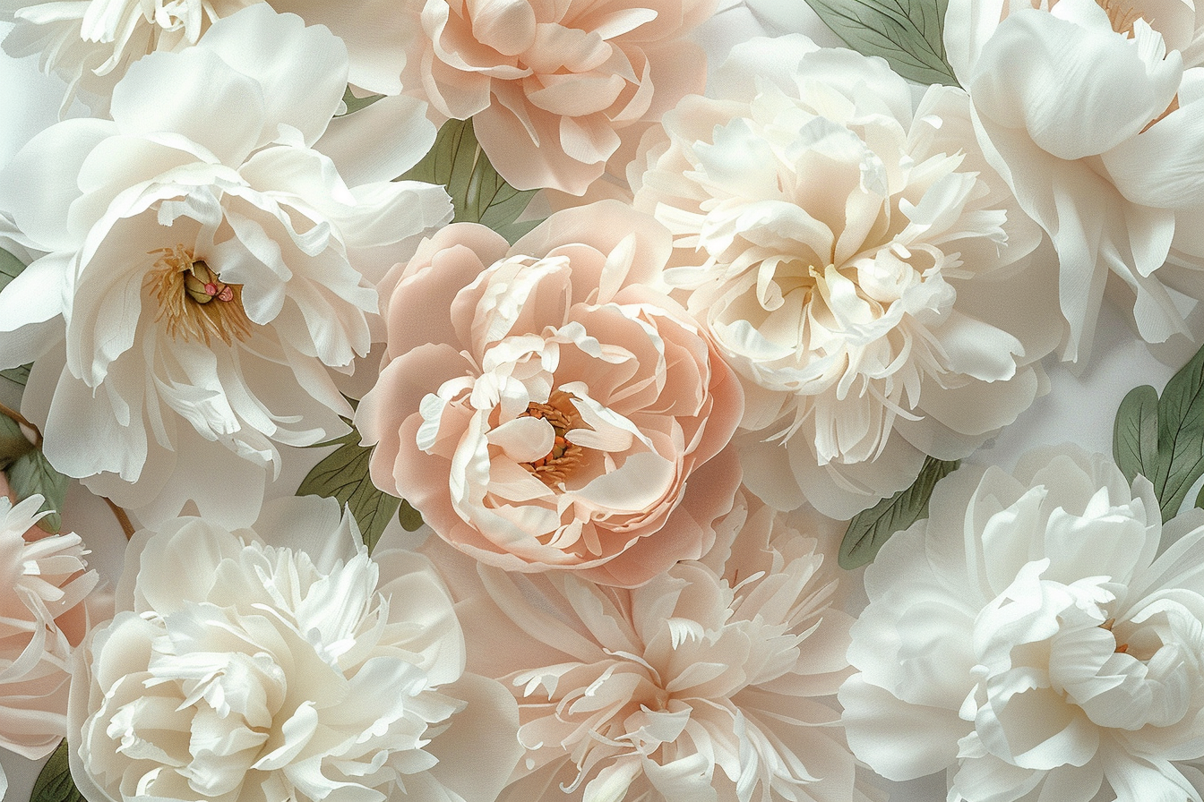 Soft and elegant peony floral pattern on neutral background