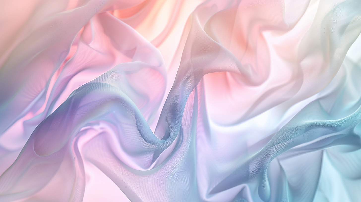 Soft glass-like forms in pastel tones, overlapping gently. Gradient background, delicate light reflections.