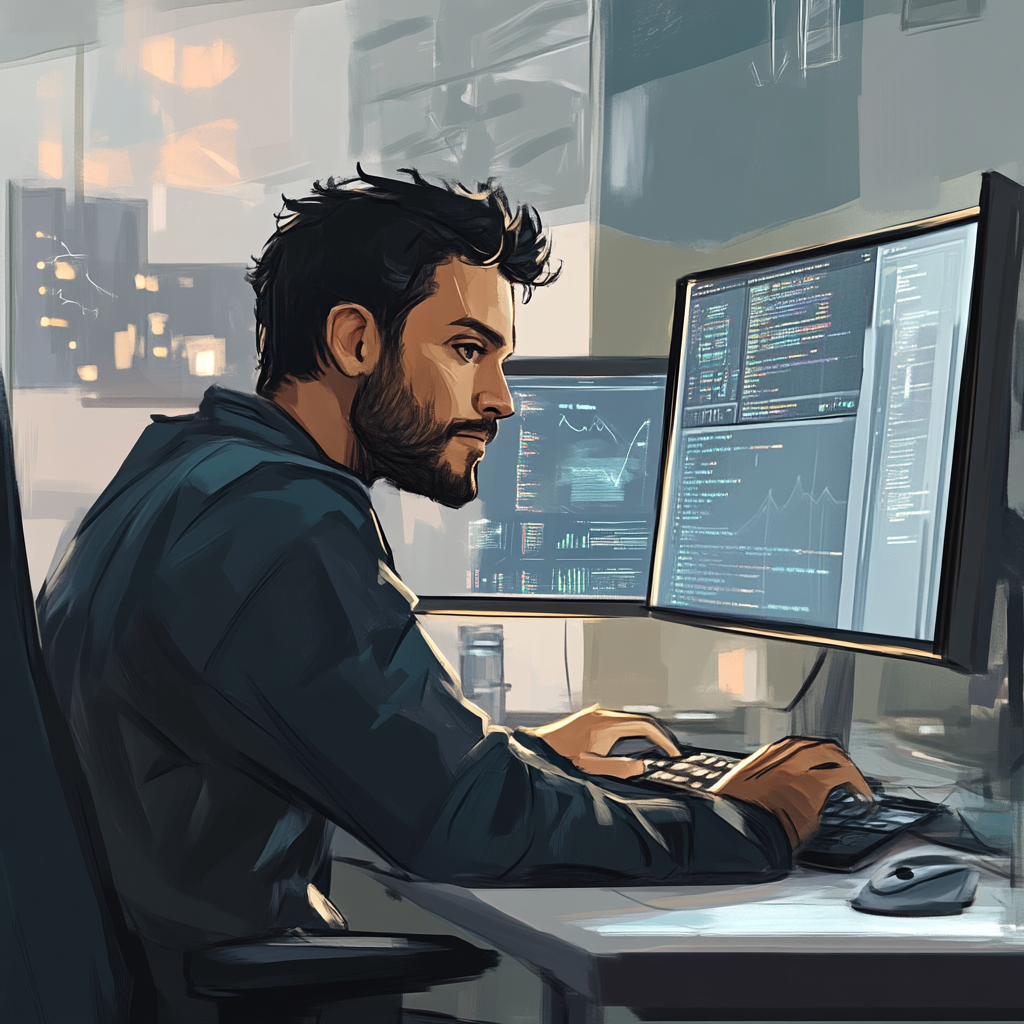 Software Engineer Working in Modern Office with Code