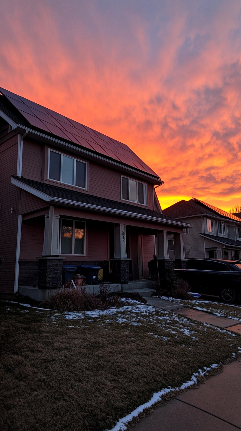 Solar panels on Alberta home at golden hour