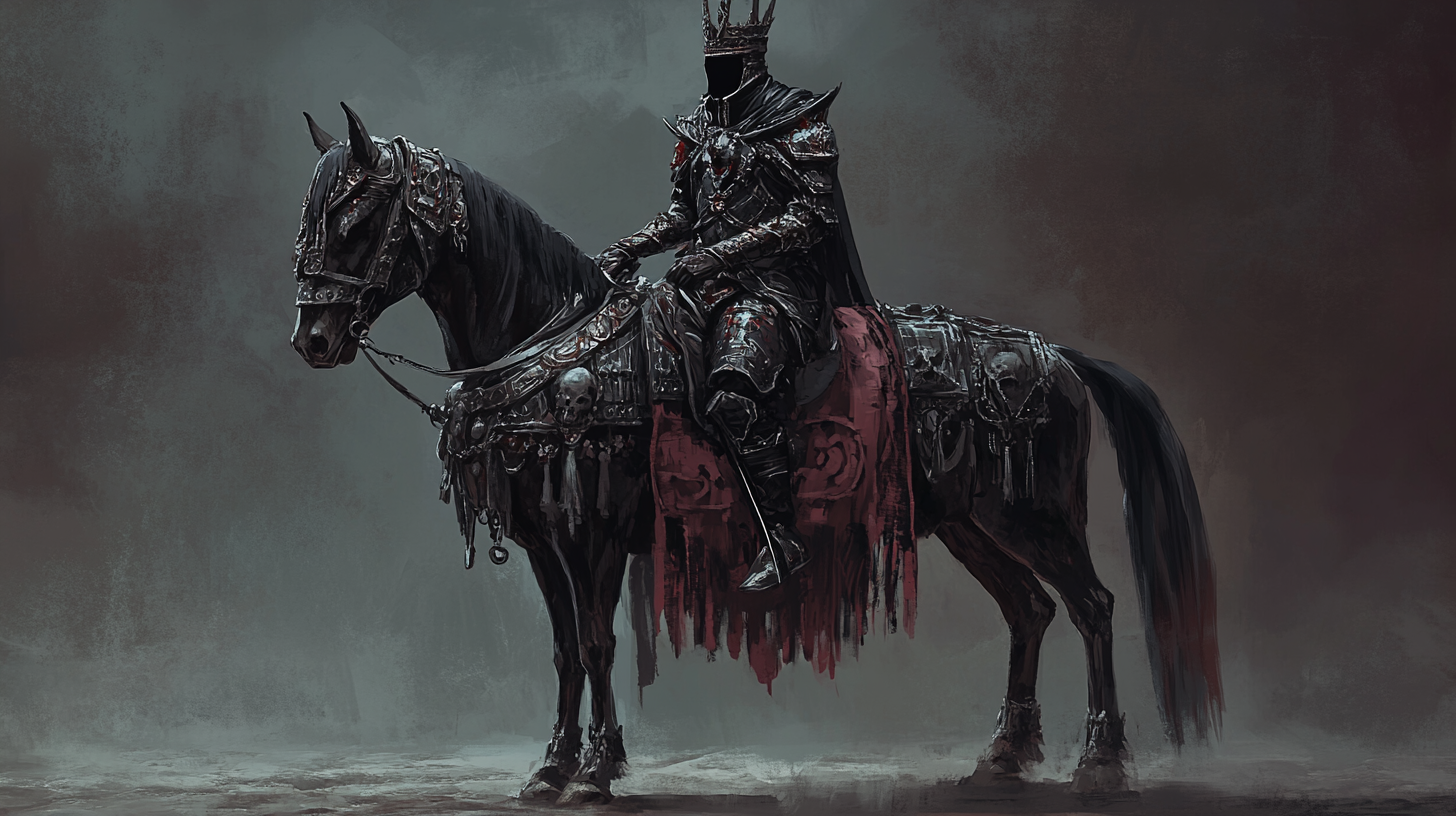 Soldier on horseback with shadow knight uniform and weapon