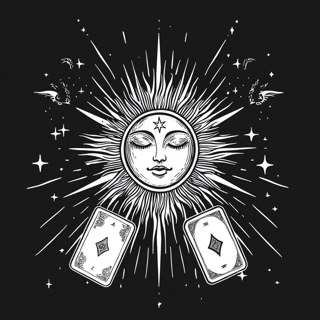 Soleil Tarot Business Logo Design Witchy Boho Sun Tarot Cards Line Art