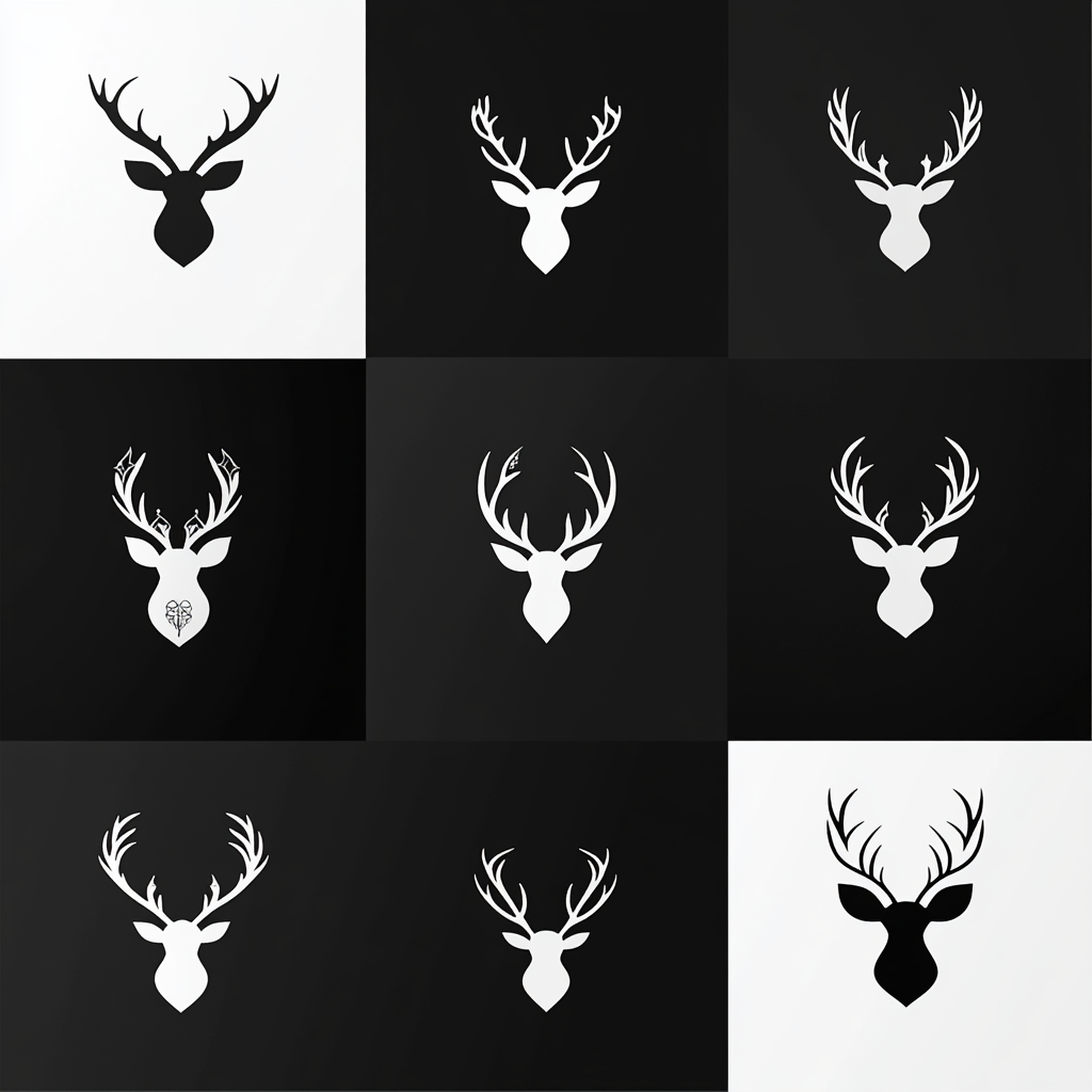 Minimal black and white reindeer logos