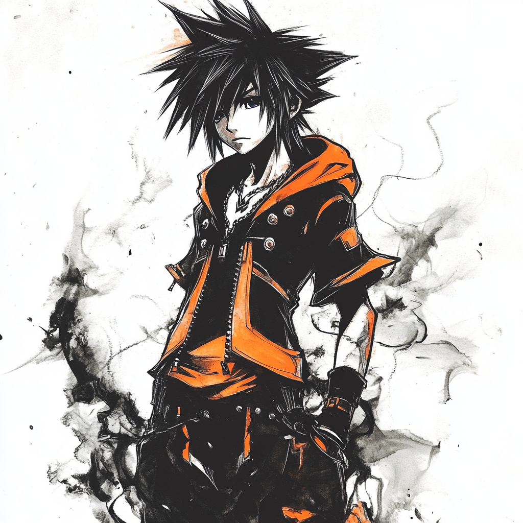 Sora in Rock Outfit: Anime Drawing with Smoke