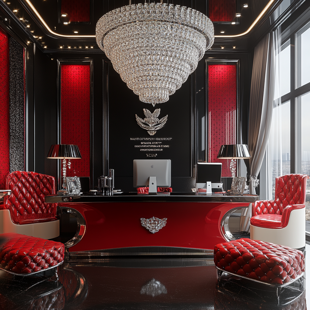 Spacious Red and Black Diamond Conference Room