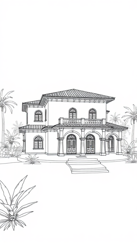 Spanish Villa Sketch Outline in Goa