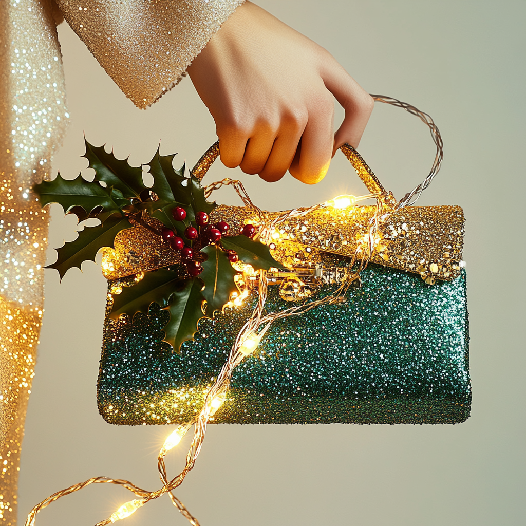 Sparkly Gold and Green Holiday Purse