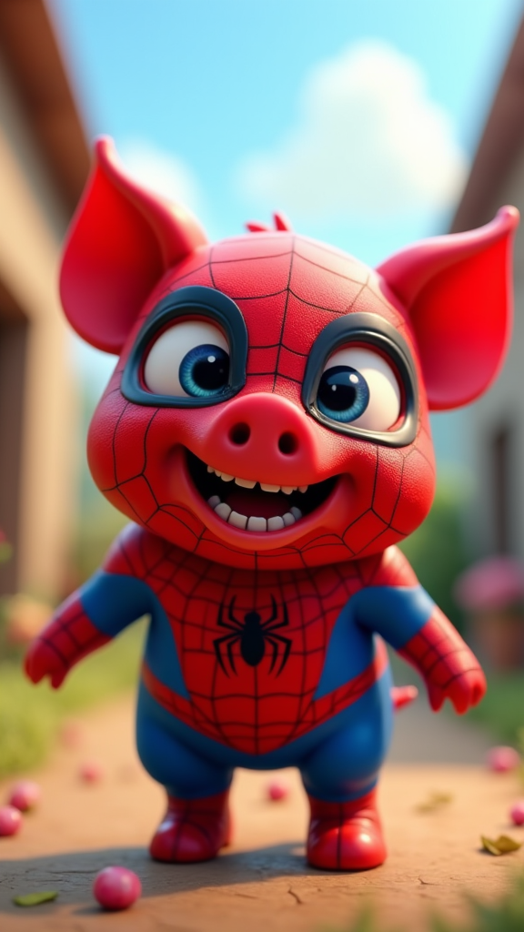 Spider-Man as cheeky spider pig in farm