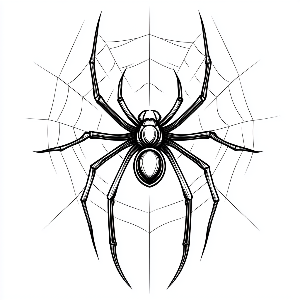 Spider white widow web tattoo design, black and white, simple flat style