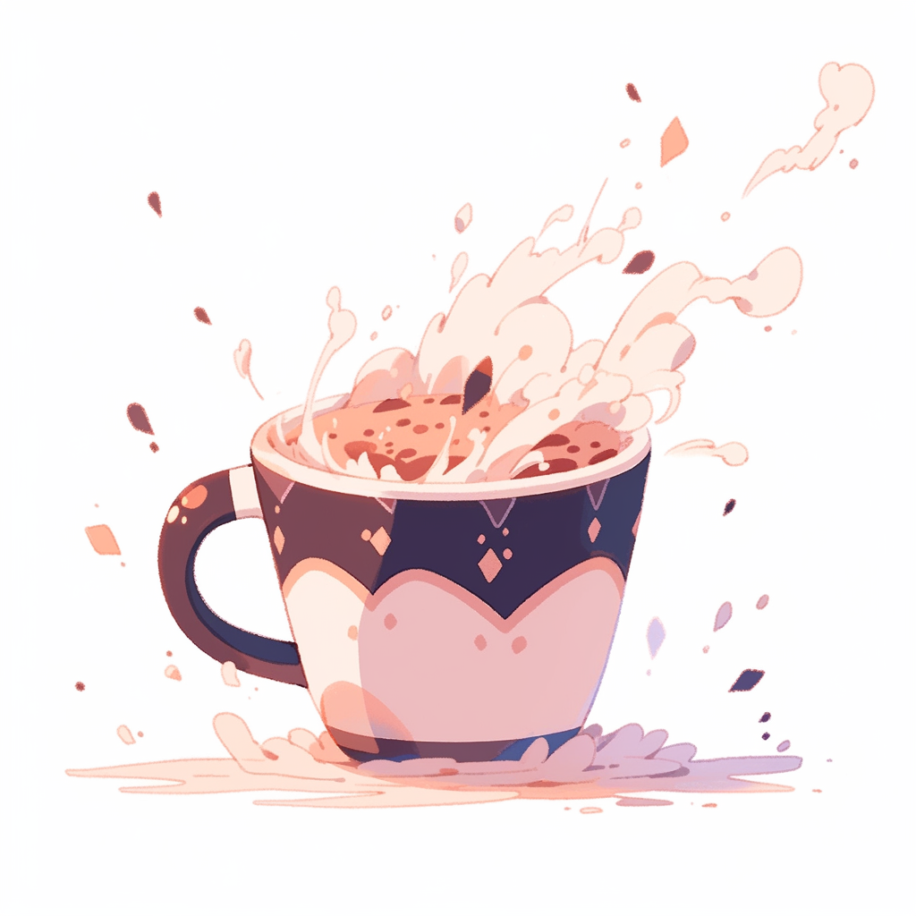 Spilled giant coffee cup in pastel style illustration.